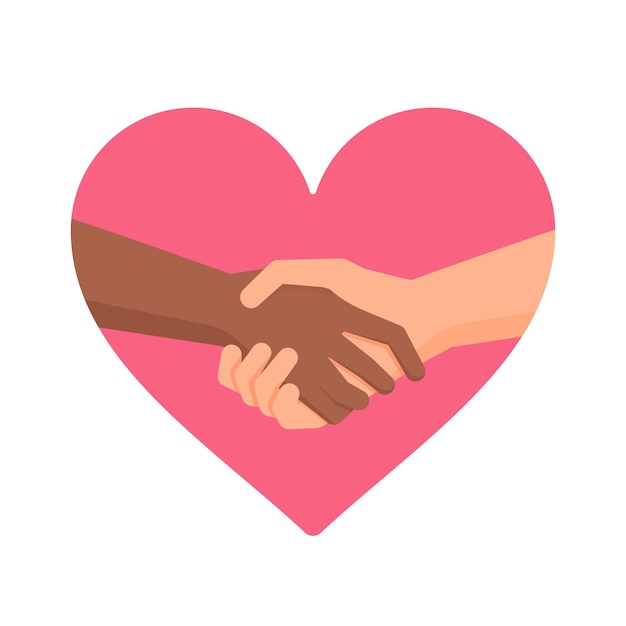 Wir alle haben die gleiche Farbe Vektor-Illustration von Handshake Menschliche Hände in einem rosa Herzen