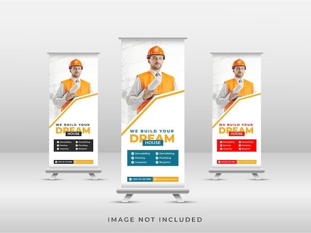 Wir bauen ihr traumhaus immobilien rollup banner design set