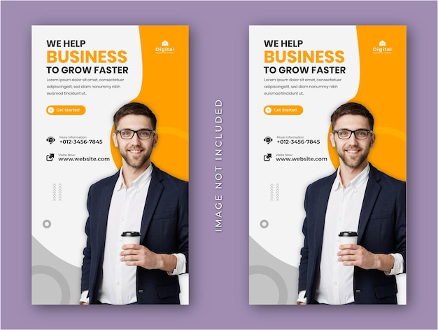 Wir helfen Ihrem Unternehmen und Marketing-Unternehmens-Flyer lange Instagram-Geschichten Social-Media-Post-Banner