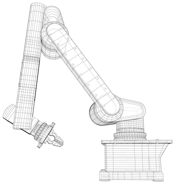 Wireframe Industrierobot isoliert auf weißem Vektor erstellt aus 3D