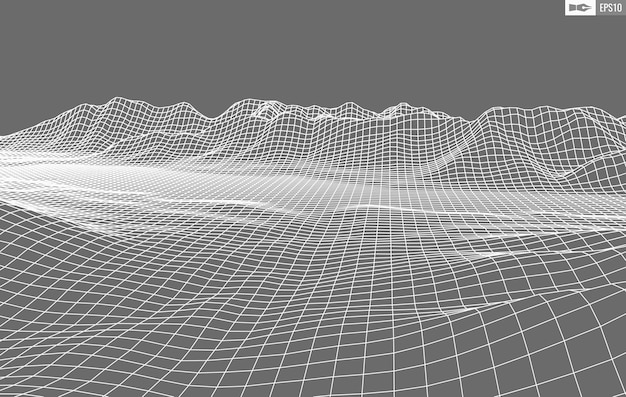 Wireframe-landschaft auf weißem hintergrund abstrakter geometrischer vektor-technologie-hintergrund digitaler hintergrund des vektors 3d