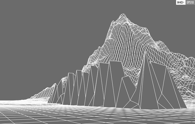 Vektor wireframe-landschaft auf weißem hintergrund abstrakter geometrischer vektor-technologie-hintergrund digitaler hintergrund des vektors 3d