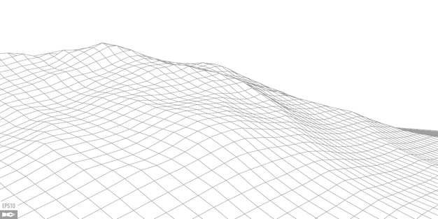 Wireframe-landschaft auf weißem hintergrund abstrakter geometrischer vektor-technologie-hintergrund digitaler hintergrund des vektors 3d