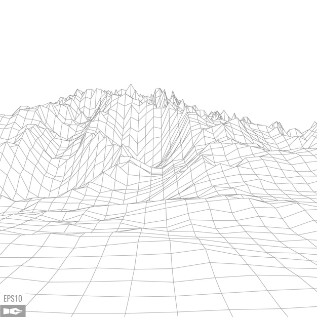 Vektor wireframe-landschaft auf weißem hintergrund abstrakter geometrischer vektor-technologie-hintergrund digitaler hintergrund des vektors 3d