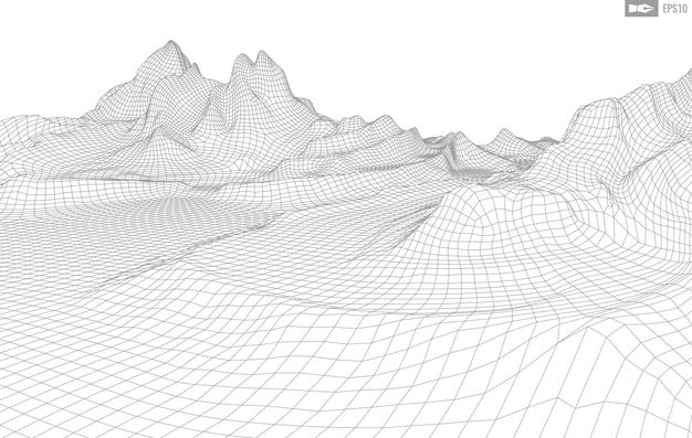 Wireframe-landschaft auf weißem hintergrund abstrakter geometrischer vektor-technologie-hintergrund digitaler hintergrund des vektors 3d