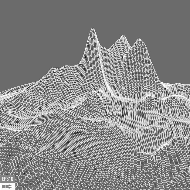 Wireframe-landschaft auf weißem hintergrund abstrakter geometrischer vektor-technologie-hintergrund digitaler hintergrund des vektors 3d