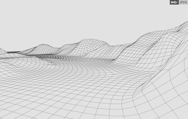 Wireframe-Landschaft auf weißem Hintergrund Abstrakter geometrischer Vektor-Technologie-Hintergrund Digitaler Hintergrund des Vektors 3d