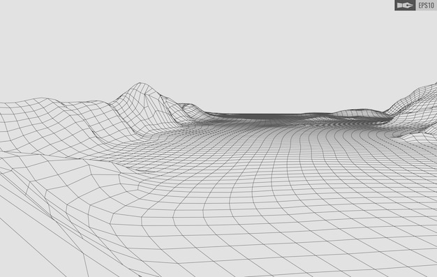 Wireframe-landschaft auf weißem hintergrund abstrakter geometrischer vektor-technologie-hintergrund digitaler hintergrund des vektors 3d