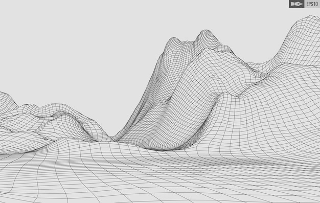 Wireframe-Landschaft auf weißem Hintergrund Abstrakter geometrischer Vektor-Technologie-Hintergrund Digitaler Hintergrund des Vektors 3d