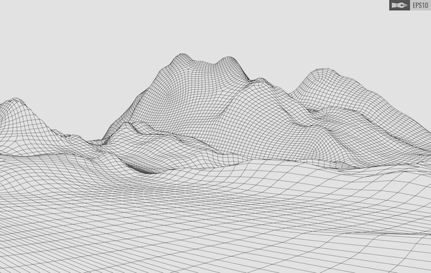 Vektor wireframe-landschaft auf weißem hintergrund abstrakter geometrischer vektor-technologie-hintergrund digitaler hintergrund des vektors 3d