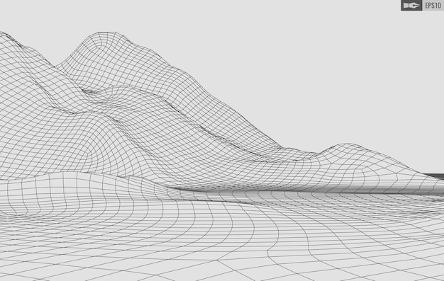 Wireframe-Landschaft auf weißem Hintergrund Abstrakter geometrischer Vektor-Technologie-Hintergrund Digitaler Hintergrund des Vektors 3d