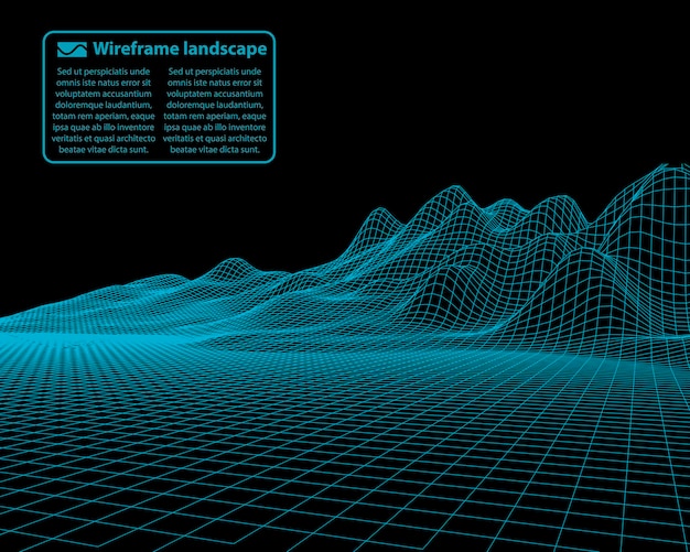 Wireframe-Landschaftsdraht Wireframe-Gelände-Polygon-Landschaftsdesign 3D-Landschaft