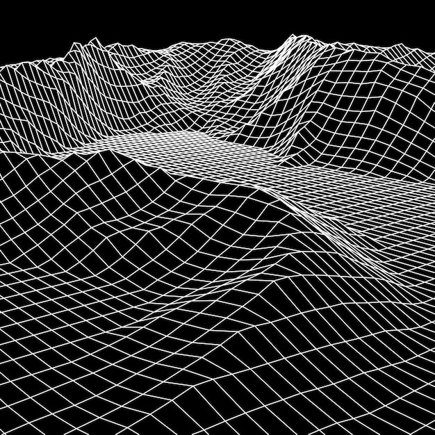 Wireframe-Landschaftsvektorhintergrund Abbildung der Cyberspace-Rastertechnologie