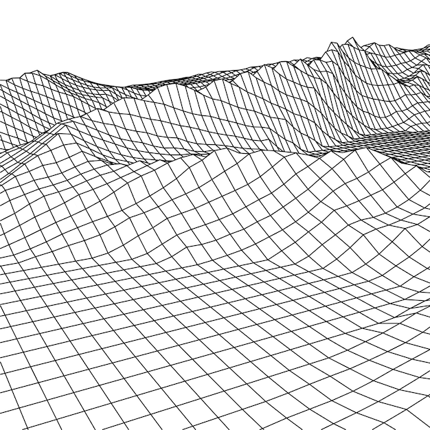 Wireframe-Landschaftsvektorhintergrund. Illustration der Cyberspace-Gittertechnologie.