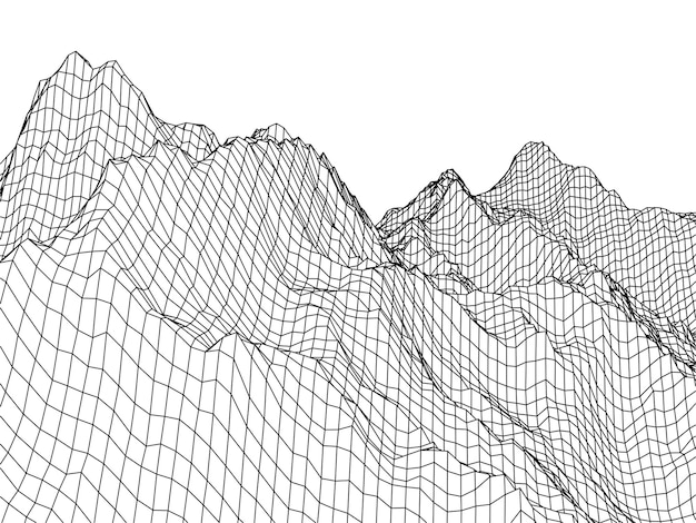 Wireframe-landschaftsvektorhintergrund illustration der cyberspace-rastertechnologie auf weiß