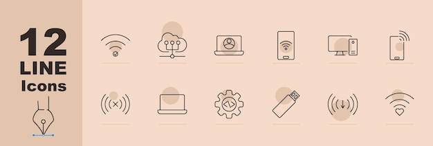 Wireless-Technologie-Satz-Symbol Wifi-Wolken-Netzwerk Laptop Smartphone mit Wifi-Computer Mobiltelefon-Signal-Fehler Laptop geschlossenes Codiergerät USB-Laufwerk herunterladen Liebe