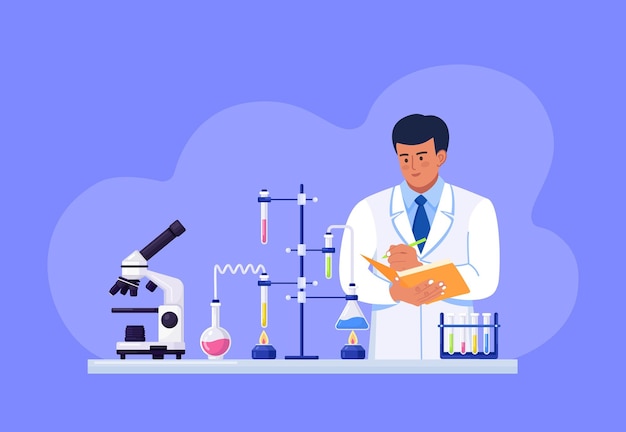 Wissenschaftler hält einen Ordner in den Händen und schreibt die Testdaten auf.