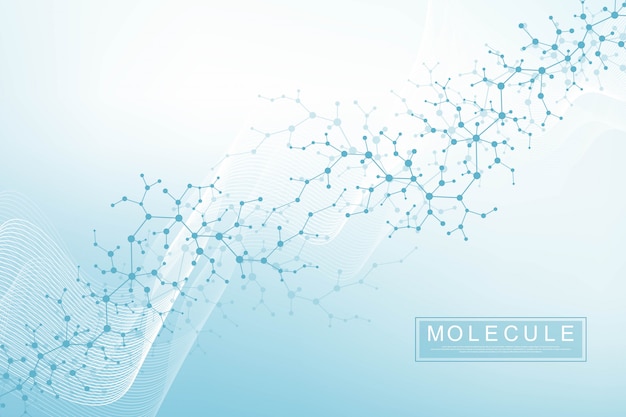 Wissenschaftliche molekülhintergrund-dna-doppelhelixillustration mit geringer schärfentiefe. geheimnisvolle tapete oder banner mit einem dna-molekül. genetik-informationsvektor.