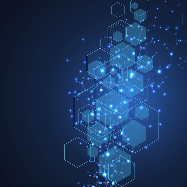 Wissenschaftliche Molekülhintergrund-DNA-Doppelhelixillustration mit geringer Schärfentiefe. Geheimnisvolle Tapete oder Banner mit einem DNA-Molekül. Genetik-Informationsvektor