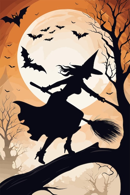 Witchcraft Wonders Halloween-Hexe mit Hut, Vektorgrafik