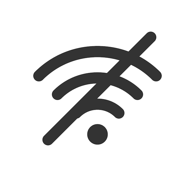 Wlan-fehlersymbol offline-symbol symbol „keine internetverbindung“ einfaches wlan-signalzeichen getrenntes wlan-signal problemzugriff vektordarstellung isoliert auf weißem hintergrund