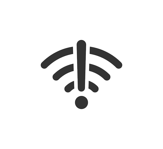 WLAN-Symbol und Ausrufezeichen-Symbol Störendes WLAN-Signal WLAN-Fehler Fehler WLAN-Symbol Getrenntes WLAN-Signal Vektordarstellung isoliert auf weißem Hintergrund