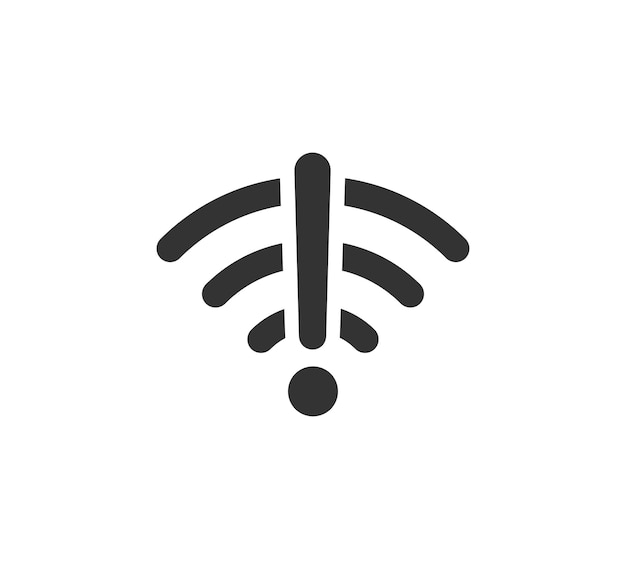 Wlan-symbol und ausrufezeichen-symbol störendes wlan-signal wlan-fehler fehler wlan-symbol getrenntes wlan-signal vektordarstellung isoliert auf weißem hintergrund