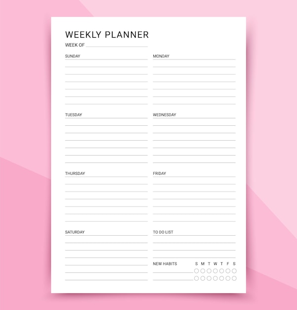 Wochenplaner. Stundenplan Hausaufgaben Vorlage. Vektor-Illustration.