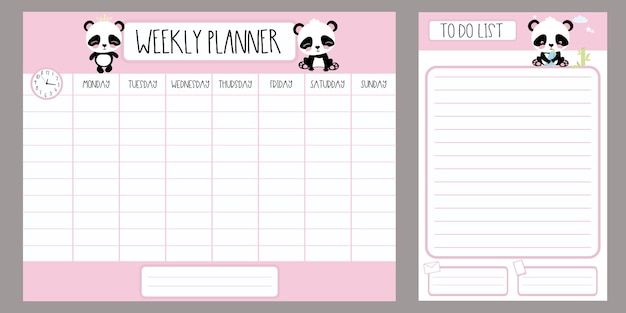 Wochenplaner und to-do-liste mit süßem kleinen panda