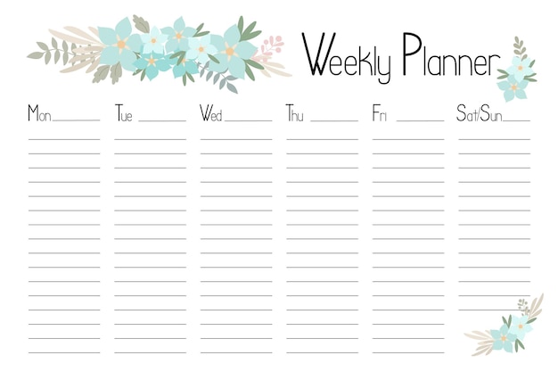 Wochenplaner Vorlage Blumenorganisator für Tagespläne Zeitplan mit Wochentagen