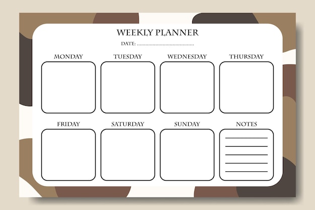 Wochenplaner-vorlage mit handgezeichneten abstrakten retro-form-hintergrund zum ausdrucken
