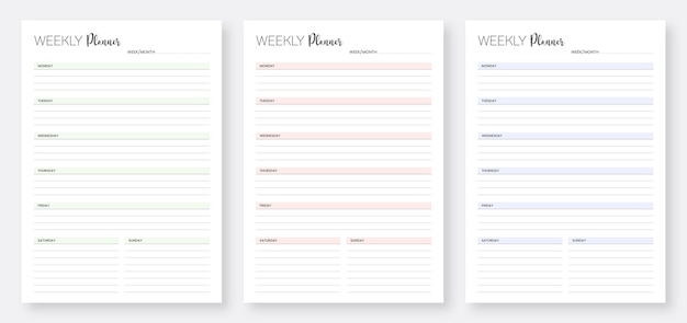 Wochenplaner-vorlagen minimalistischer moderner planer-vorlagen-design-satz