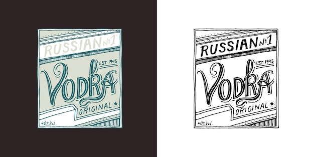 Wodka-label-abzeichen starkes alkohol-logo mit kalligraphischem elementrahmen für poster-banner-emblem