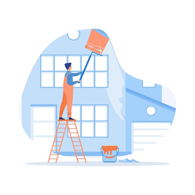 Wohnungsrenovierungswohnung mit Bauunternehmern, die Vektorillustrationen für die Instandhaltung von Innenräumen erstellen