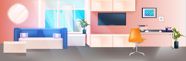 Wohnzimmer Interieur moderne Wohnung mit Arbeitsplatz horizontale Vektor-Illustration