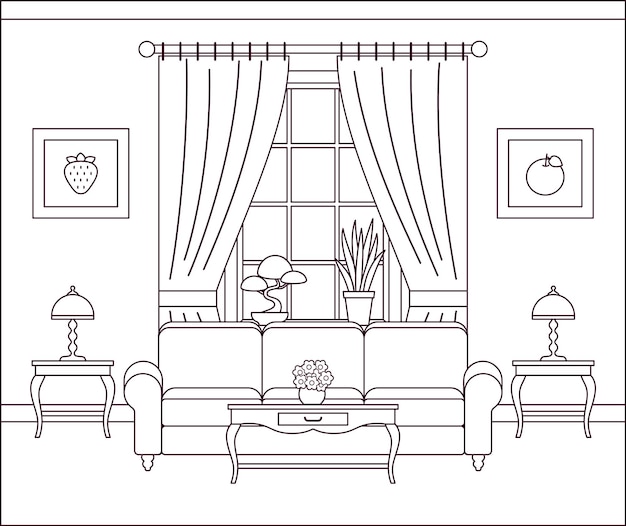 Wohnzimmer linie interieur vektor-illustration