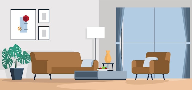 Wohnzimmer mit Sofa, flacher Stil, Vektorillustration