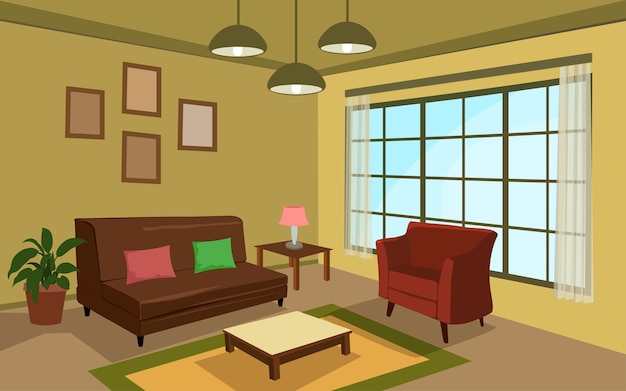 Wohnzimmer mit Sofa und Kissen
