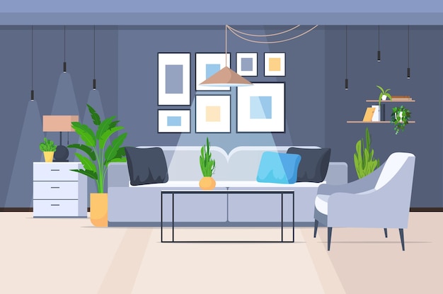 Wohnzimmerinnenraum leer keine Leute nach Hause modernes Wohnungsdesign horizontale Vektorillustration