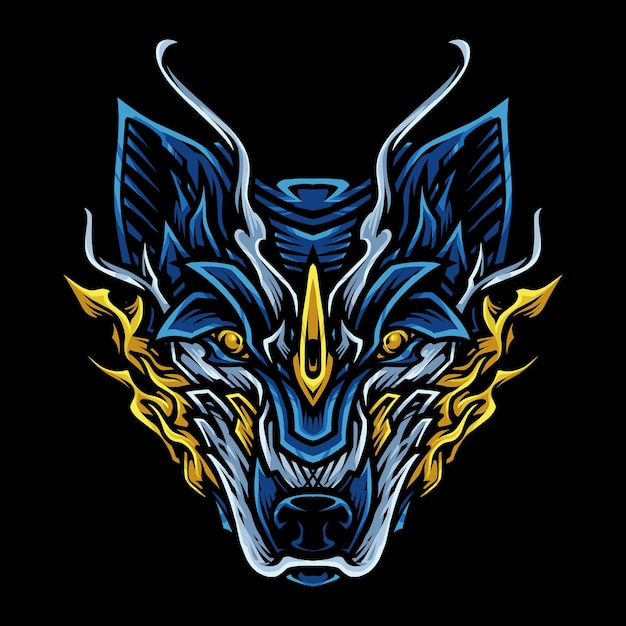 Wolf blaue Kopfvektorillustration
