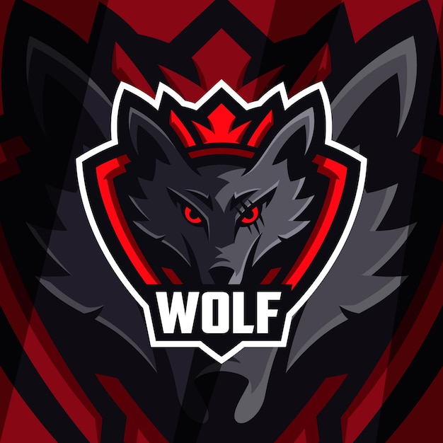 Vektor wolf-esport-logo-design mit schild