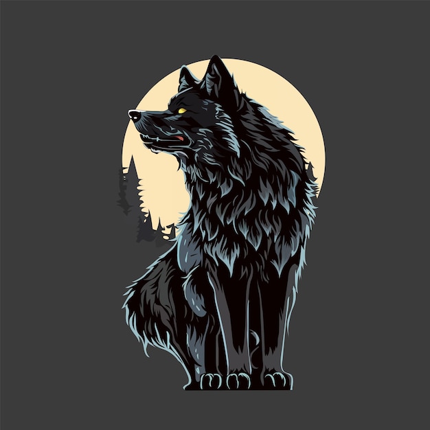 Wolf heult nachts vektorillustration