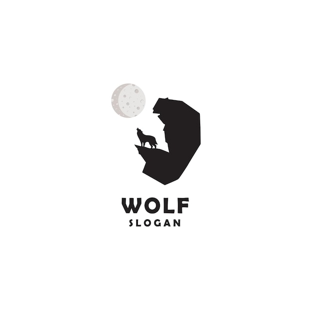 Wolf-logo-icon-design-vorlage unter dem mond-luxus-premium-vektor