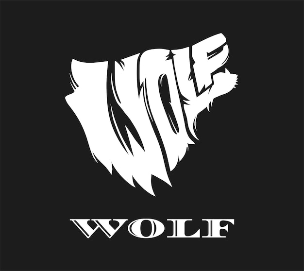 Vektor wolf-logo-konzept die schrift, die den kopf des wolfs auf schwarzem hintergrund bildet