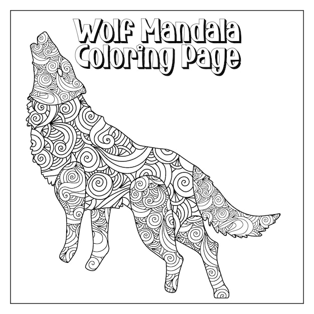 Vektor wolf-mandala zum ausmalen