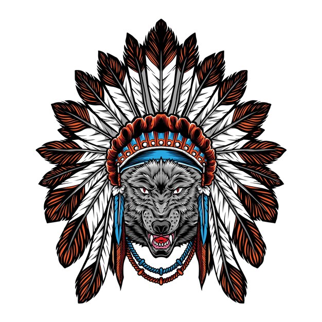 Wolf mit indischer Kopfschmuckillustration