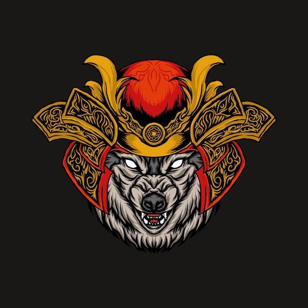 Wolf-samurai-kopf-vektor-illustration
