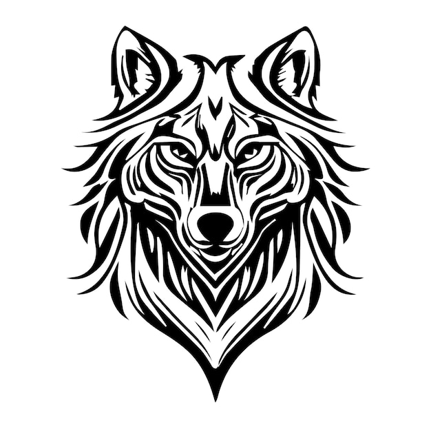 Vektor wolfface-tattoo-illustration mit weißem hintergrund und schwarzen linien