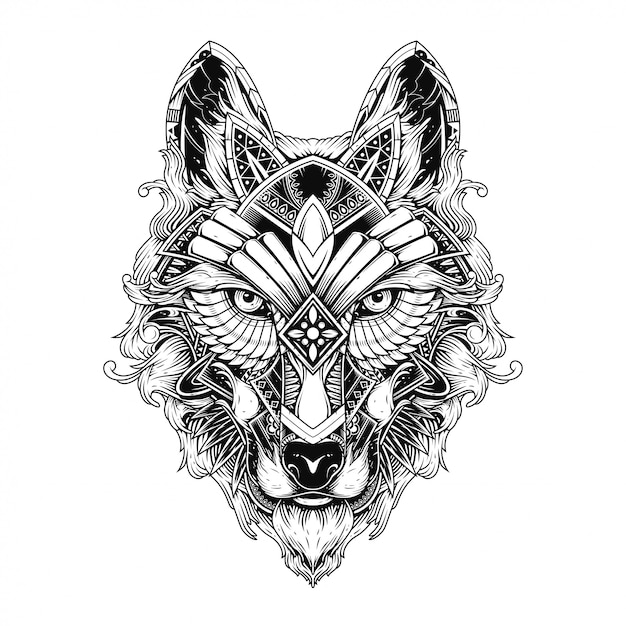 Wolfillustration, Tätowierung und T-Shirt Design