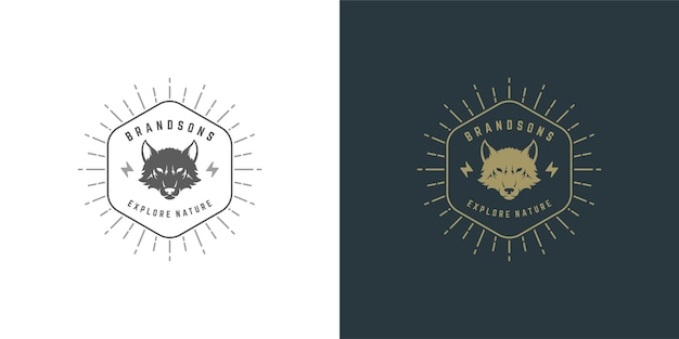 Wolfskopf-logo-emblem-vektor-illustration-silhouette für hemd oder druckstempel. vintage-typografie-abzeichen oder etikettendesign.